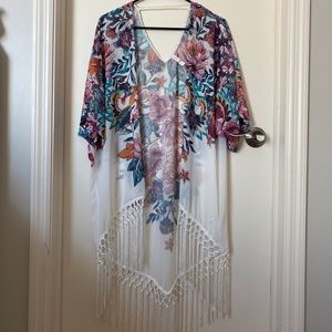 Floral, fringe kimono